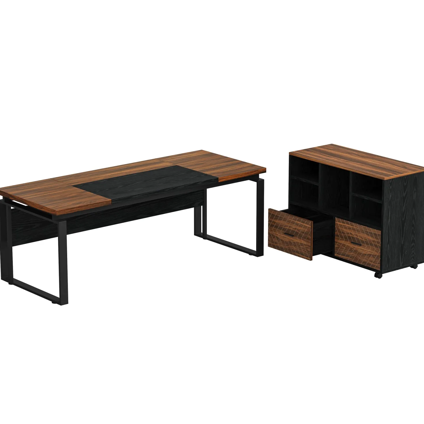 L-Shaped Executive Desk, 63" Computer Desk with Mobile File Cabinet