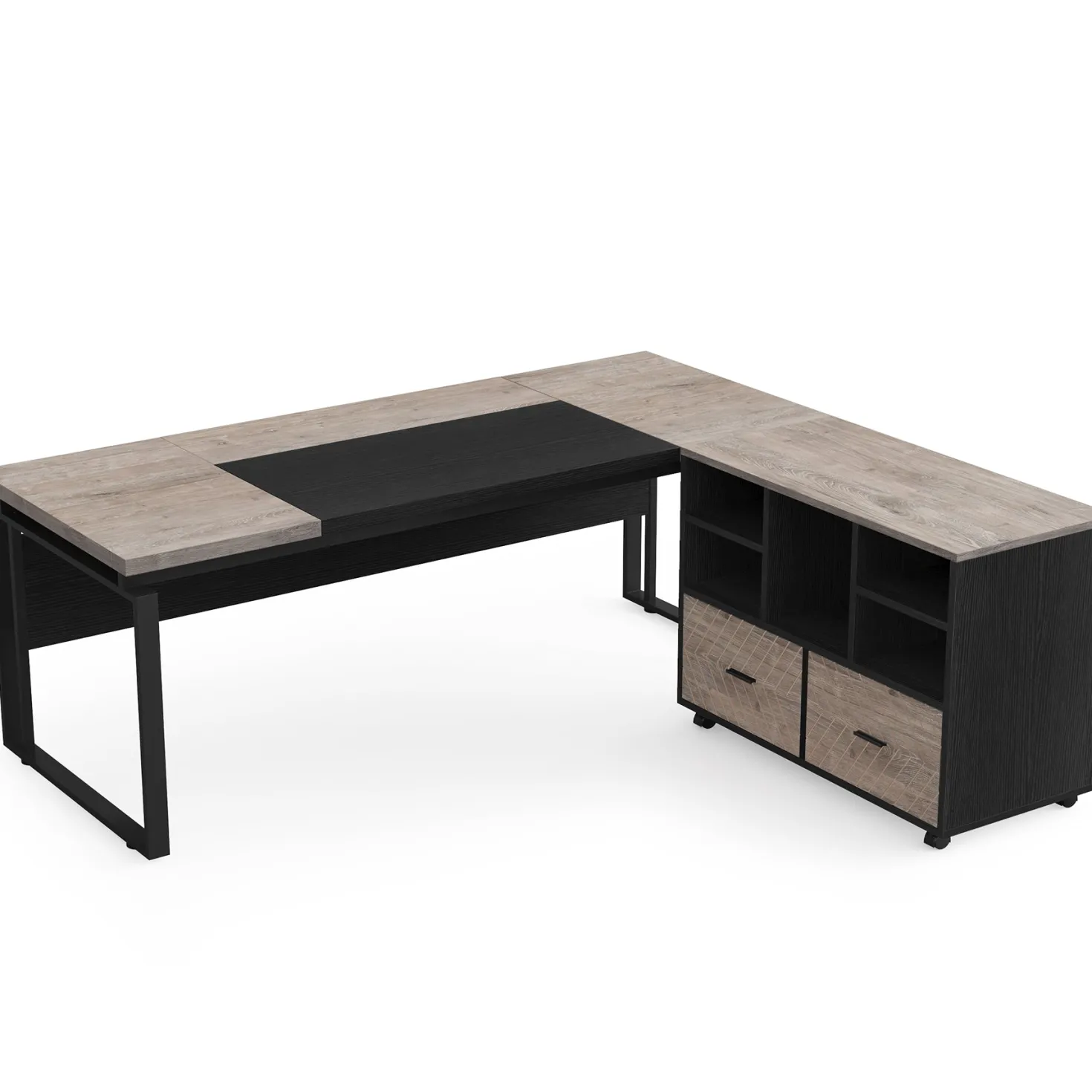 L-Shaped Executive Desk, 63" Computer Desk with Mobile File Cabinet