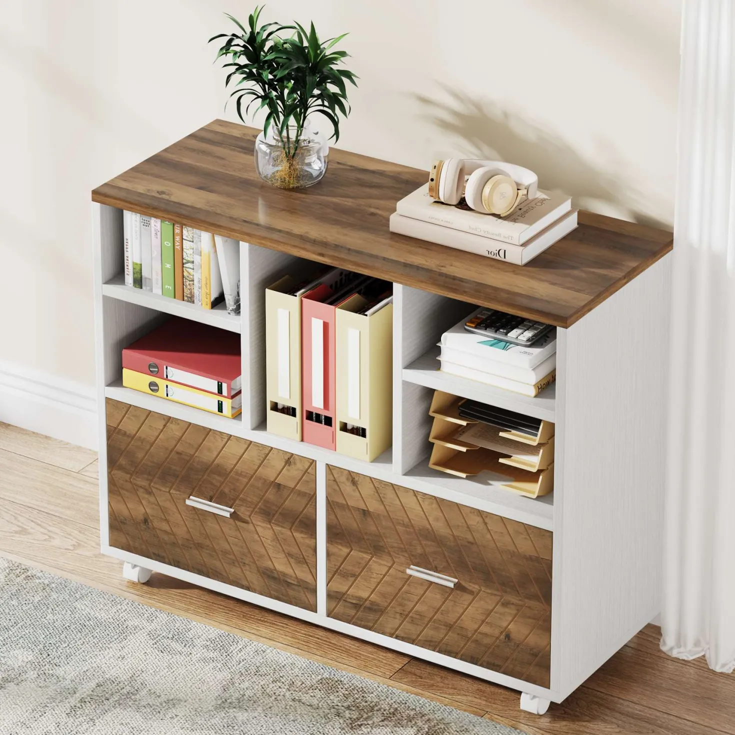 L-Shaped Executive Desk, 63" Computer Desk with Mobile File Cabinet