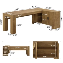 L-Shaped Executive Desk, 78" Office Desk with Storage Cabinet and 2-Tier Shelf
