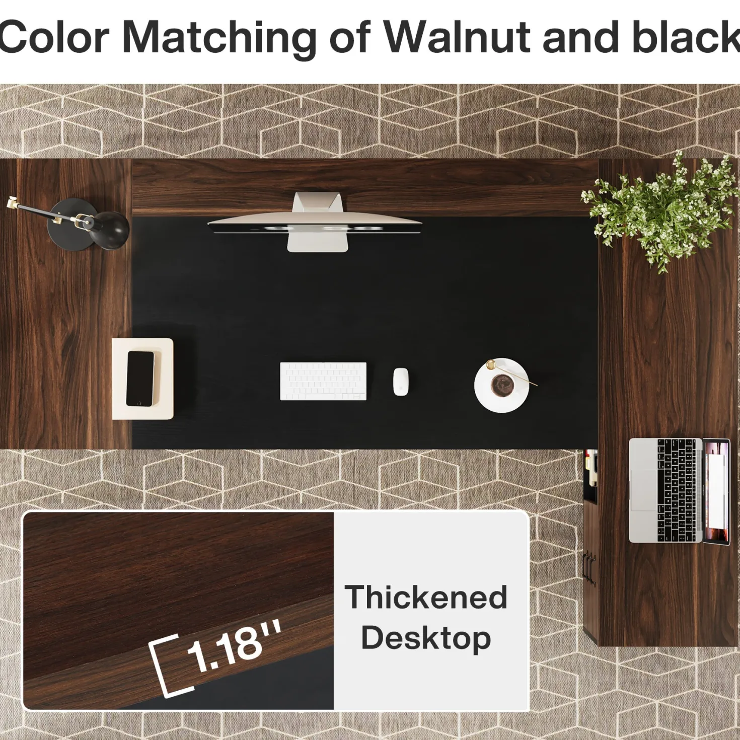 L-Shaped Executive Desk, 78" Office Desk with Drawers and Lateral File Cabinet