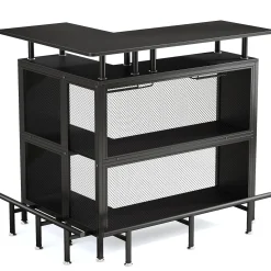L-Shaped Home Bar Unit, Liquor Bar Table with Glasses Holders & Shelves