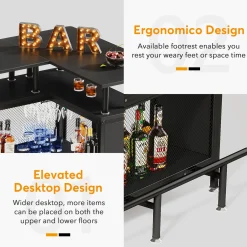 L-Shaped Home Bar Unit, Liquor Bar Table with Glasses Holders & Shelves