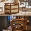 L-Shaped Home Bar Unit, Rattan Bar Table Liquor Cabinet with 4-Tier Storage Shelf