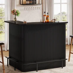 L-Shaped Home Bar Unit, 4-Tier Fluted Bar Table with Storage Shelves