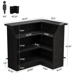 L-Shaped Home Bar Unit, 4-Tier Fluted Bar Table with Storage Shelves