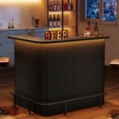 L-Shaped Home Bar Unit, 4-Tier Fluted Bar Table with Storage Shelves