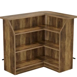 L-Shaped Home Bar Unit, 4-Tier Fluted Bar Table with Storage Shelves
