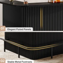 L-Shaped Home Bar Unit, 4-Tier Fluted Bar Table with Storage Shelves