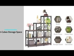 L-Shaped Ladder 9 Cubes Bookshelf, 12 Shelves Industrial Corner Etagere Bookcase