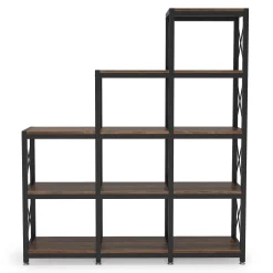 L-Shaped Ladder 9 Cubes Bookshelf, 12 Shelves Industrial Corner Etagere Bookcase
