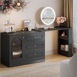 Makeup Desk, 360° Rotatable Vanity Desk with 3 Drawers(Without Mirror)