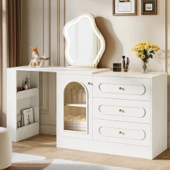 Makeup Desk, 360° Rotatable Vanity Desk with 3 Drawers(Without Mirror)
