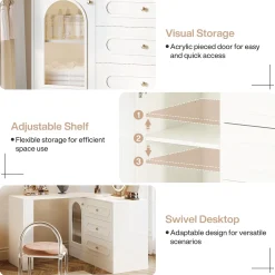 Makeup Desk, 360° Rotatable Vanity Desk with 3 Drawers(Without Mirror)
