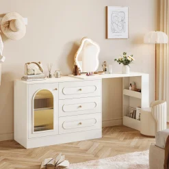 Makeup Desk, 360° Rotatable Vanity Desk with 3 Drawers(Without Mirror)