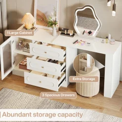Makeup Desk, 360° Rotatable Vanity Desk with 3 Drawers(Without Mirror)