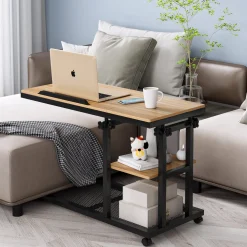 Mobile C Table, Height Adjustable Snack Tray Table with Wheels