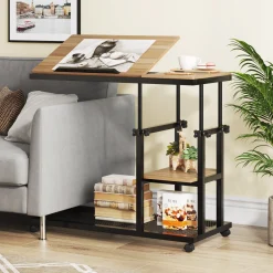 Mobile C Table, Height Adjustable Snack Tray Table with Wheels