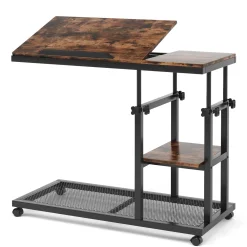 Mobile C Table, Height Adjustable Snack Tray Table with Wheels