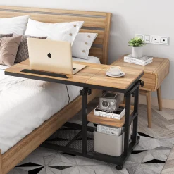 Mobile C Table, Height Adjustable Snack Tray Table with Wheels