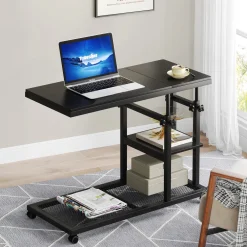 Mobile C Table, Height Adjustable Snack Tray Table with Wheels