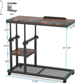 Mobile C Table, Height Adjustable Snack Tray Table with Wheels