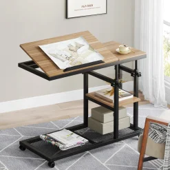 Mobile C Table, Height Adjustable Snack Tray Table with Wheels