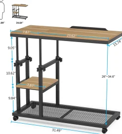 Mobile C Table, Height Adjustable Snack Tray Table with Wheels