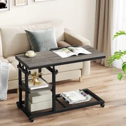 Mobile C Table, Height Adjustable Snack Tray Table with Wheels