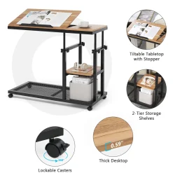 Mobile C Table, Height Adjustable Snack Tray Table with Wheels