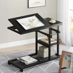 Mobile C Table, Height Adjustable Snack Tray Table with Wheels