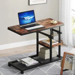 Mobile C Table, Height Adjustable Snack Tray Table with Wheels