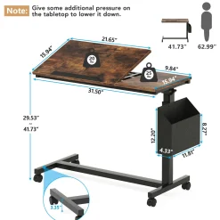 Mobile C Table, Height Adjustable End Table Sofa Snack Table