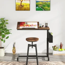 Mobile C Table, Height Adjustable End Table Sofa Snack Table