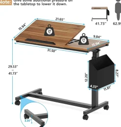 Mobile C Table, Height Adjustable End Table Sofa Snack Table