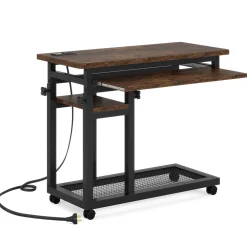 Mobile C Table, Portable Desk Side Table with Power Outlet