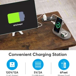 Mobile C Table, Portable Desk Side Table with Power Outlet