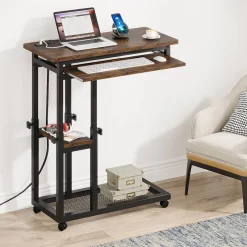Mobile C Table, Portable Desk Side Table with Power Outlet
