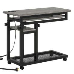 Mobile C Table, Portable Desk Side Table with Power Outlet