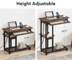 Mobile C Table, Portable Desk Side Table with Power Outlet