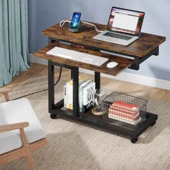 Mobile C Table, Portable Desk Side Table with Power Outlet