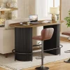 Modern Bar Table, Oval Counter Height Pub Dining Table with Metal Footrest