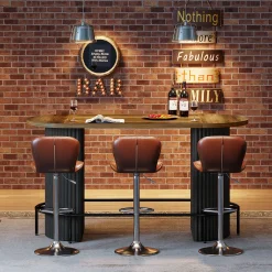 Modern Bar Table, Oval Counter Height Pub Dining Table with Metal Footrest