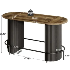 Modern Bar Table, Oval Counter Height Pub Dining Table with Metal Footrest