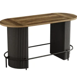 Modern Bar Table, Oval Counter Height Pub Dining Table with Metal Footrest