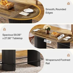 Modern Bar Table, Oval Counter Height Pub Dining Table with Metal Footrest