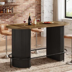 Modern Bar Table, Oval Counter Height Pub Dining Table with Metal Footrest