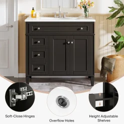 Modern Bathroom Vanity, 36" Bathroom Sink Vanity Cabinet with 3 Drawers