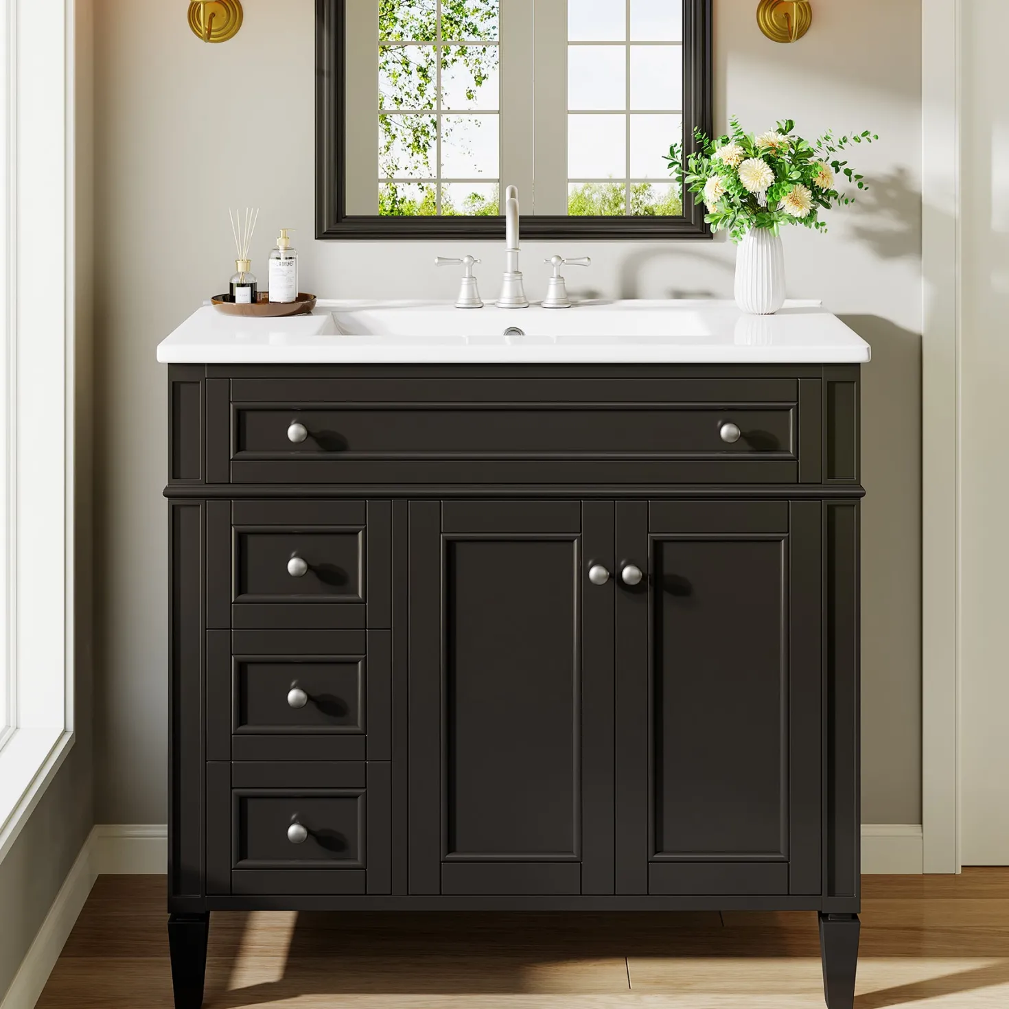 Modern Bathroom Vanity, 36" Bathroom Sink Vanity Cabinet with 3 Drawers