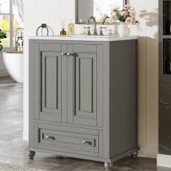 Modern Bathroom Vanity, Freestanding Bathroom Storage Vanity Cabinet with 2 Doors